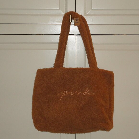 VICTORIA'S SECRET PINK Fur Sherpa Tote Bag Brown One Size NWT - Picture 1 of 6
